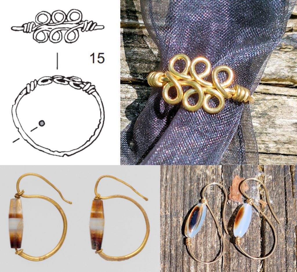 Wirework jewelry inspired by Roman-era wire ring and earrings