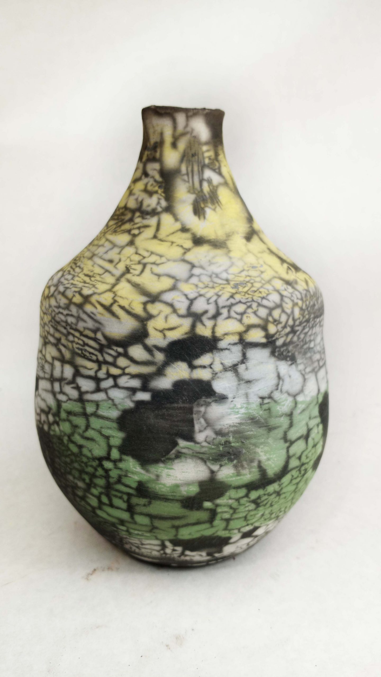 Naked Raku vase with under stain