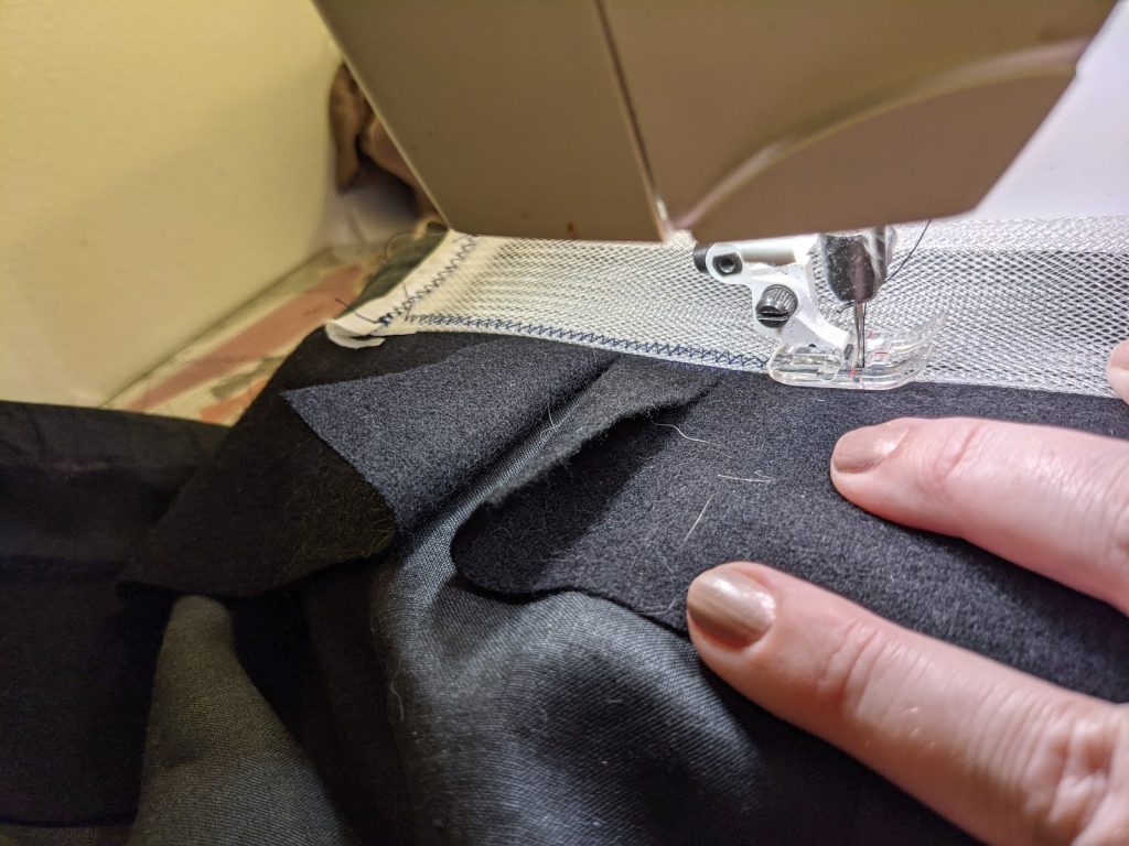 more machine stitching of skirt stiffening